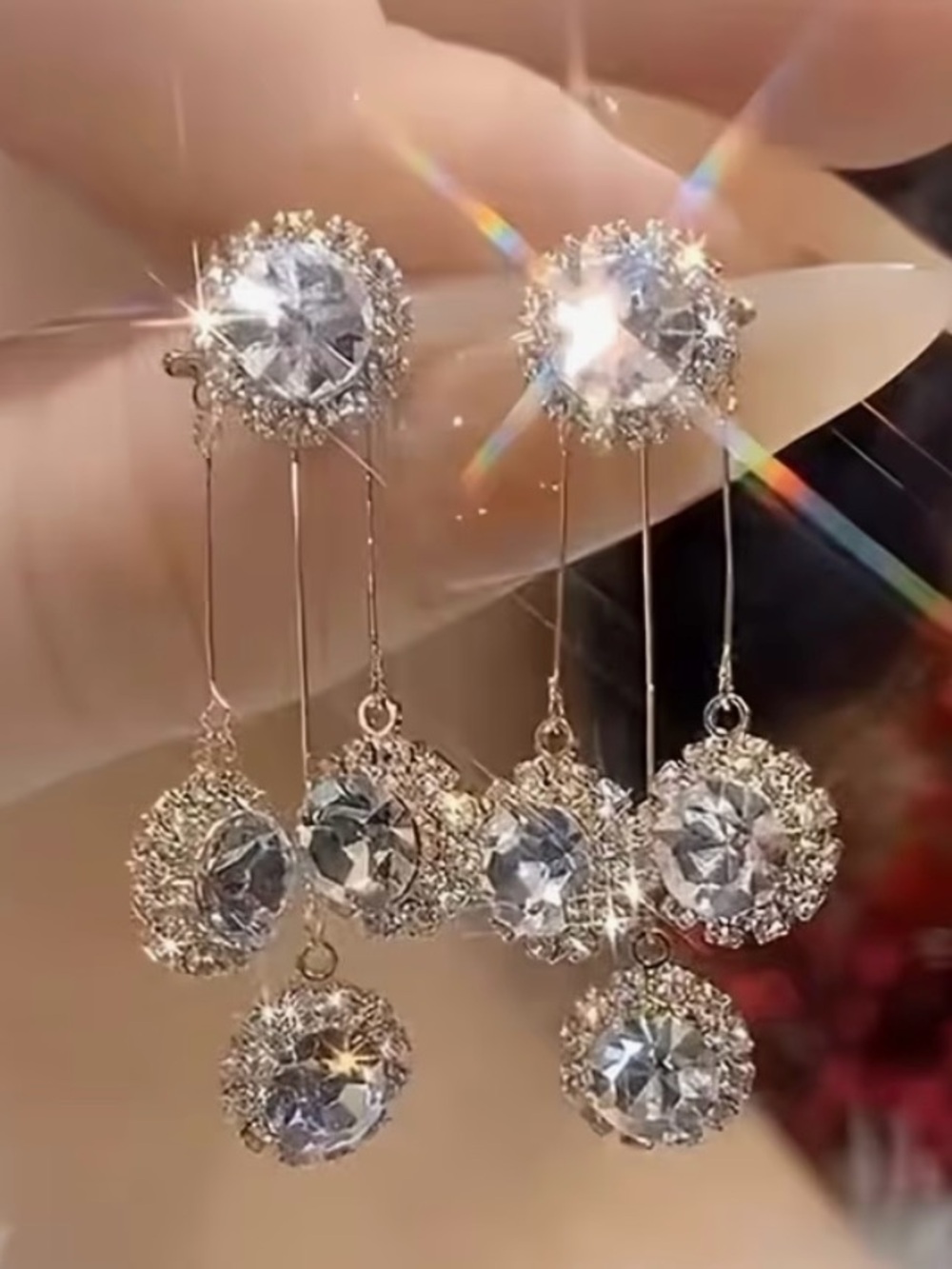 🩶 Oh So Pretty Triple Crystal Drop Dangle Earrings 🩶